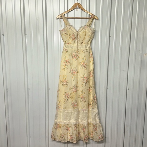 Vintage Dresses & Skirts - Vintage Cottagecore Floral Lace Trim Prairie Maxi Dress Women XS Romantic Boho